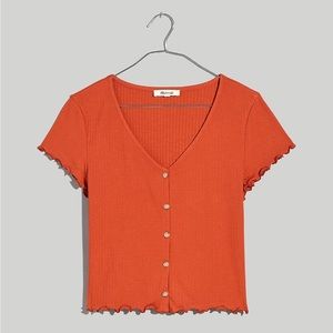 MADEWELL Ribbed Button-Front V-Neck Tee in Salvaged Barn